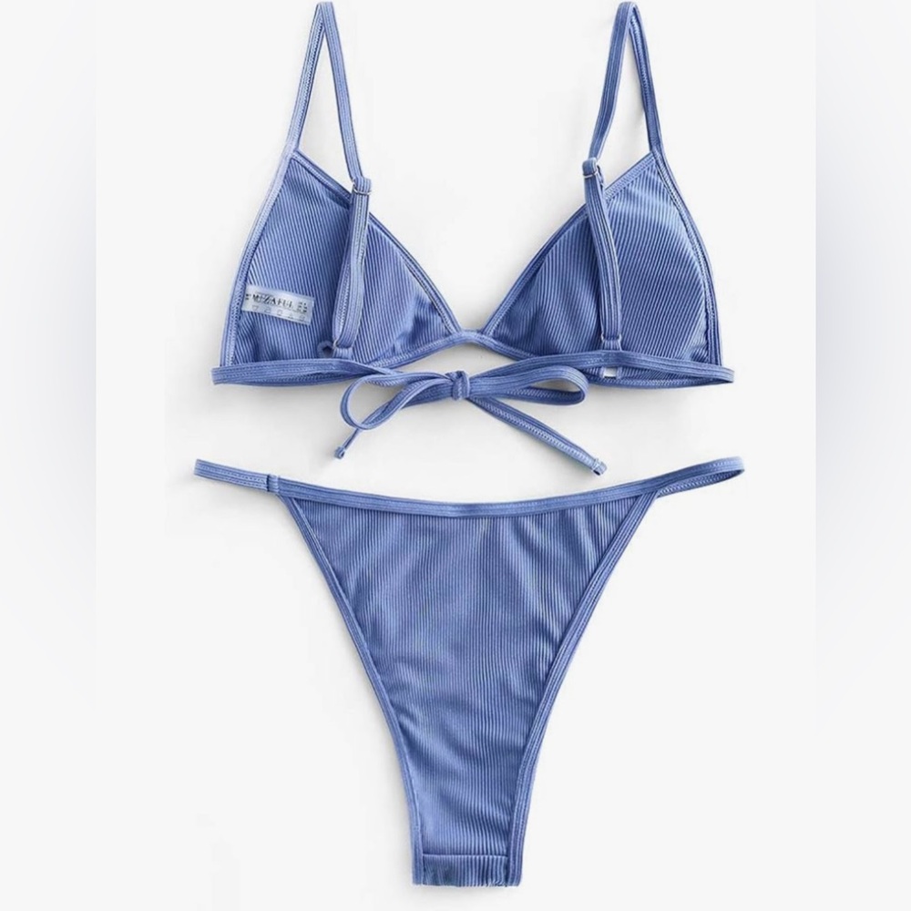 Zaful Ribbed Indigo Bikini Set - Picture 3 of 4